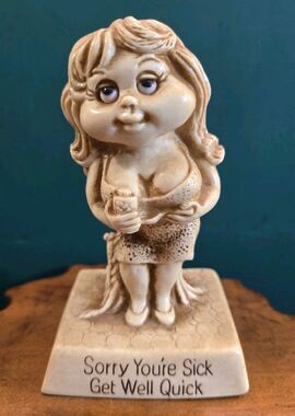 1977 Russ Berrie & Co Figurine Sorry You're Sick Get Well Quick #711 5.25"x3.25"